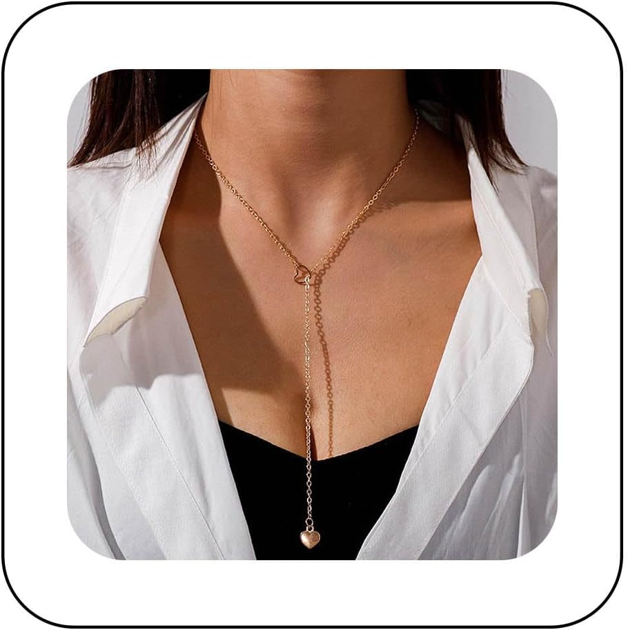 Collier Long Chaîne Lariat Collier En Forme De Y Avec Pendentif En Forme De Coeur Collier En Forme De Y Avec Pampilles Collier De Déclaration Bijoux Pour Femmes Filles