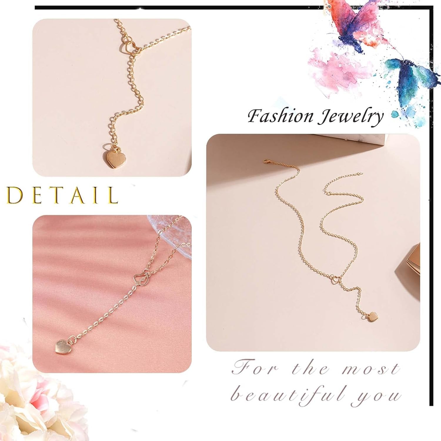 Collier Long Chaîne Lariat Collier En Forme De Y Avec Pendentif En Forme De Coeur Collier En Forme De Y Avec Pampilles Collier De Déclaration Bijoux Pour Femmes Filles