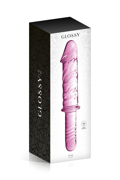 Glossy Toys n°12, gode réaliste en verre rose avec poignée 28cm