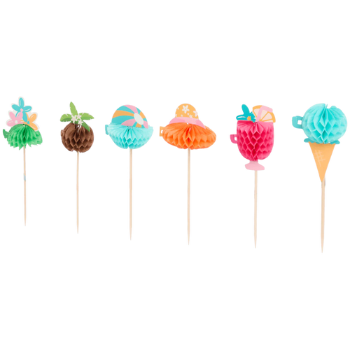 Bâtonnets à Cocktail Décoratifs Nid d'Abeille – Set de 24 | Motifs Tropicaux