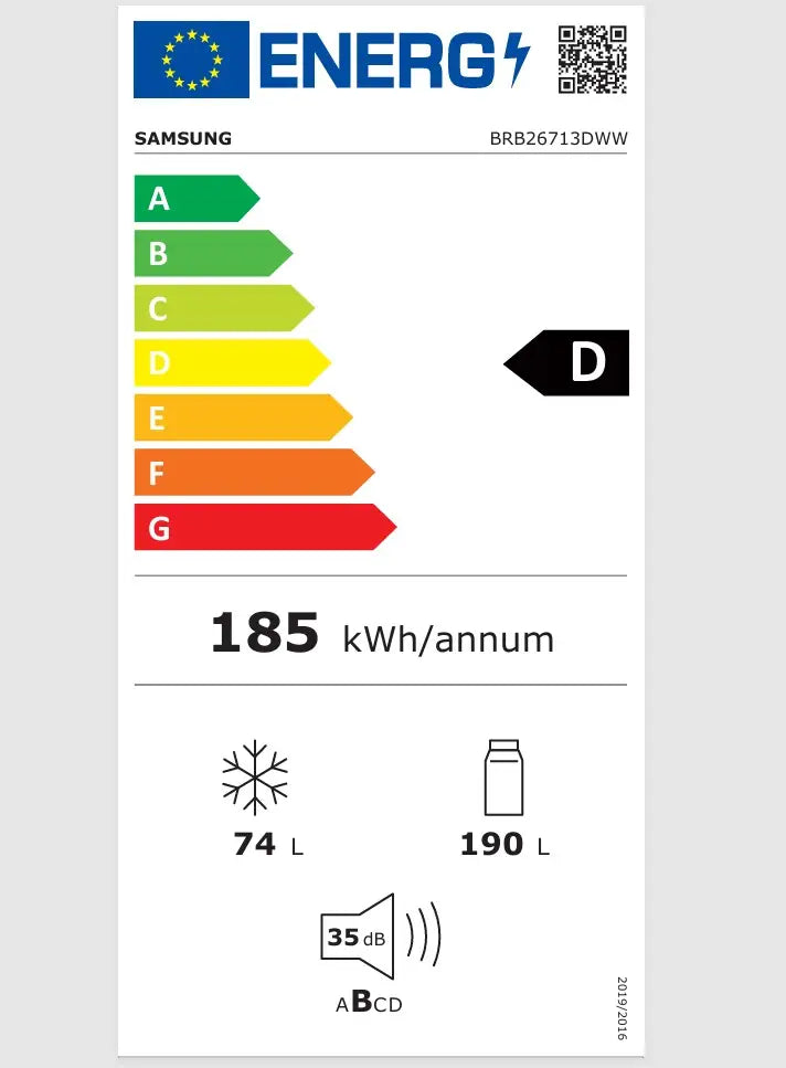 Samsung BRB26713DWW/EF – Frigo Combiné Encastrable | Blanc | 264L | NoFrost