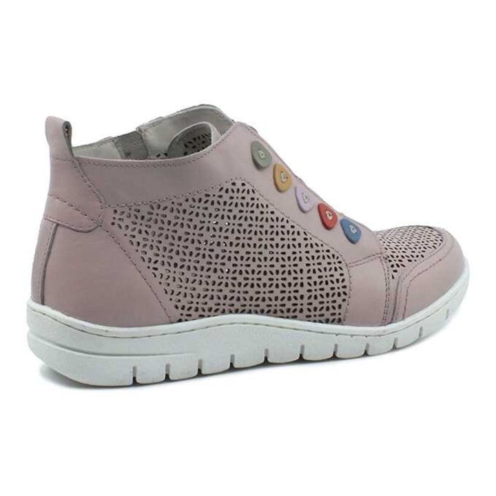 Bottines d'Été Femme Cuir Perforé Rose - Baskets Montantes Respirantes avec Semelle Antichoc