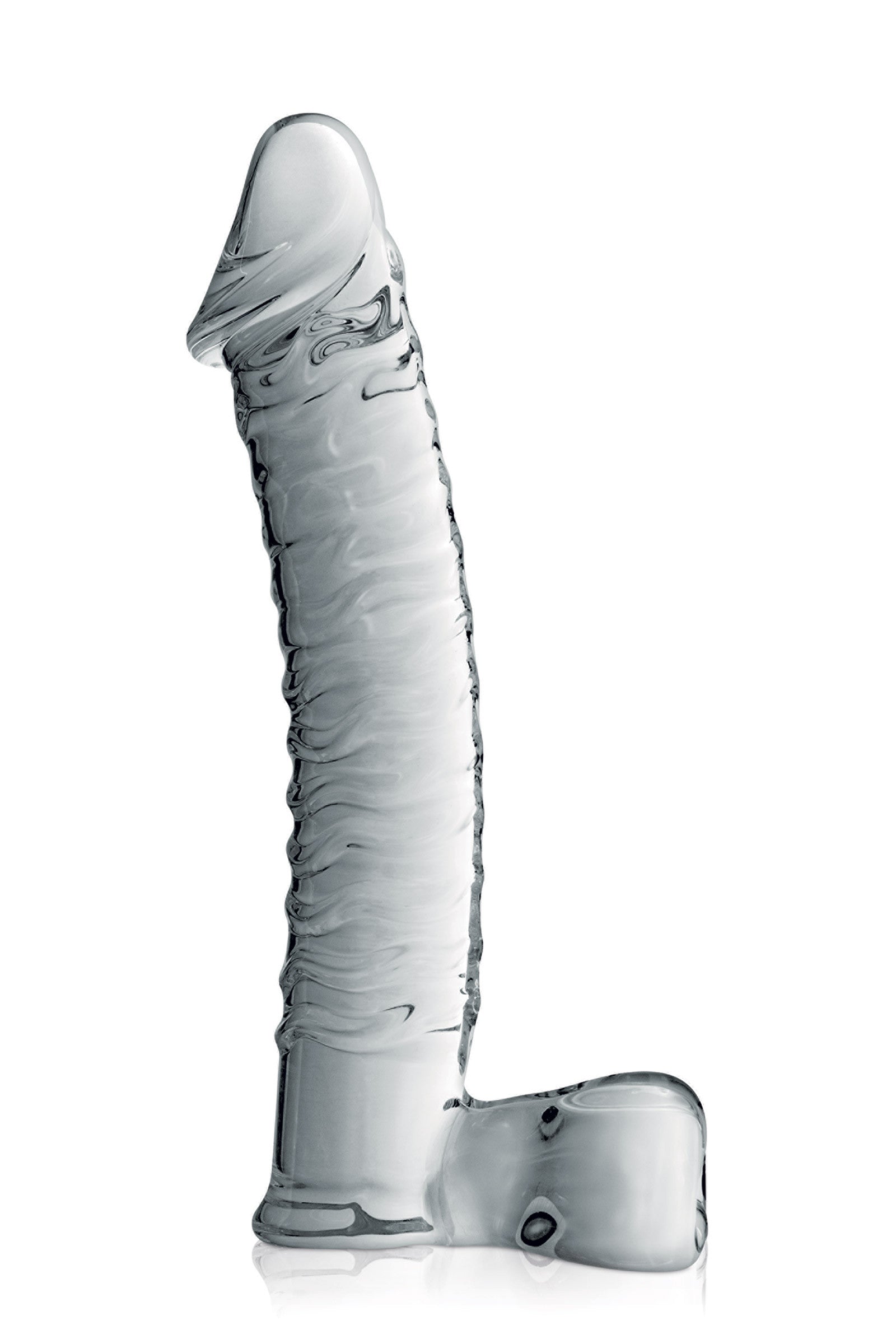 Glossy Toys n°15, gode en verre réaliste avec testicules 21cm