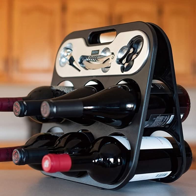 Porte-Bouteilles 6 Bouteilles avec Accessoires de Sommelier - Support à Vin Élégant