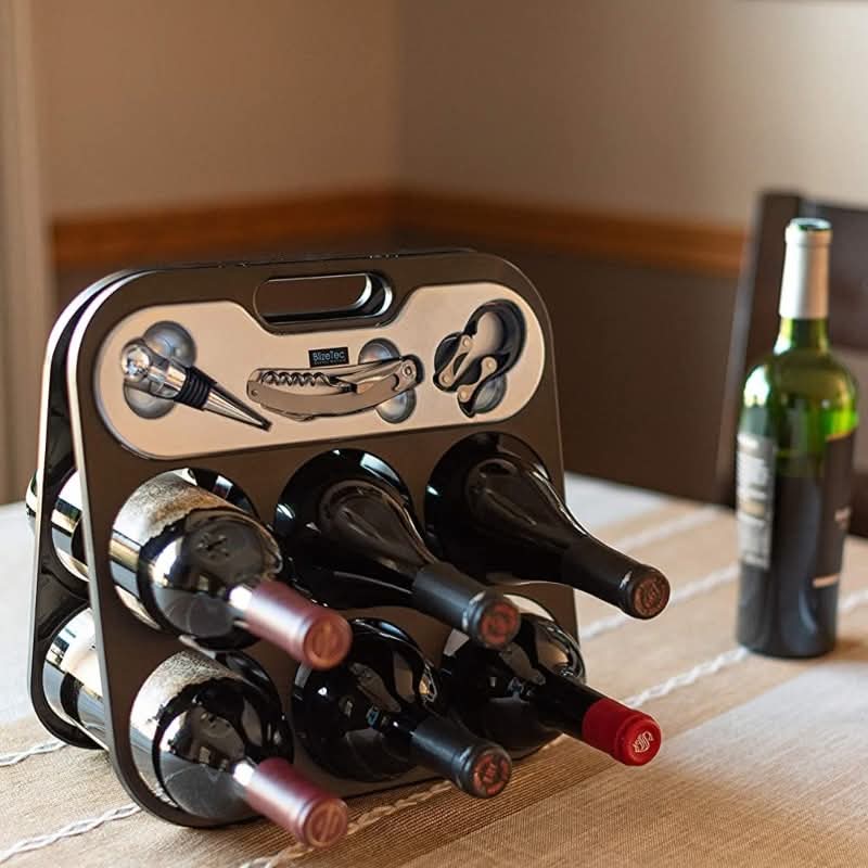 Porte-Bouteilles 6 Bouteilles avec Accessoires de Sommelier - Support à Vin Élégant