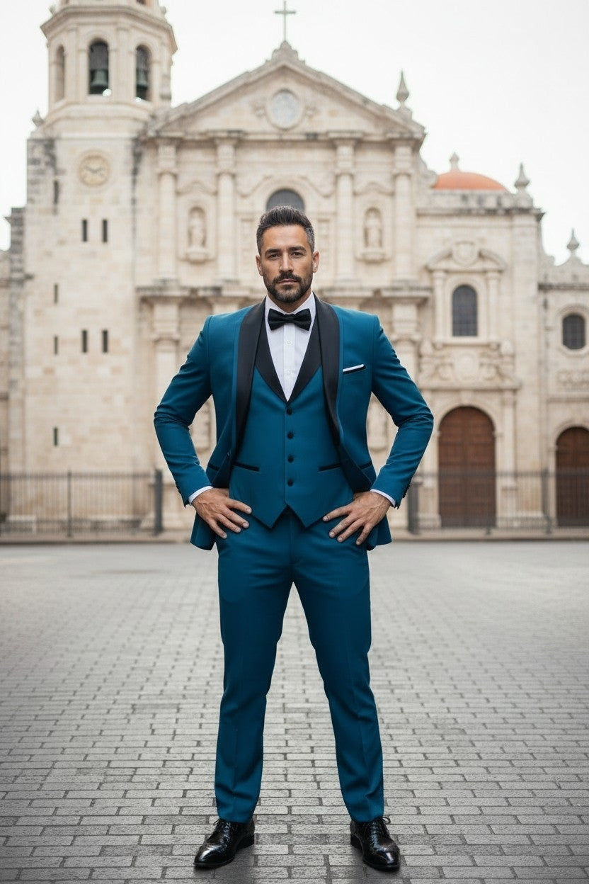 Costume 3 Pièces Turquoise – Gilet, Veste & Pantalon