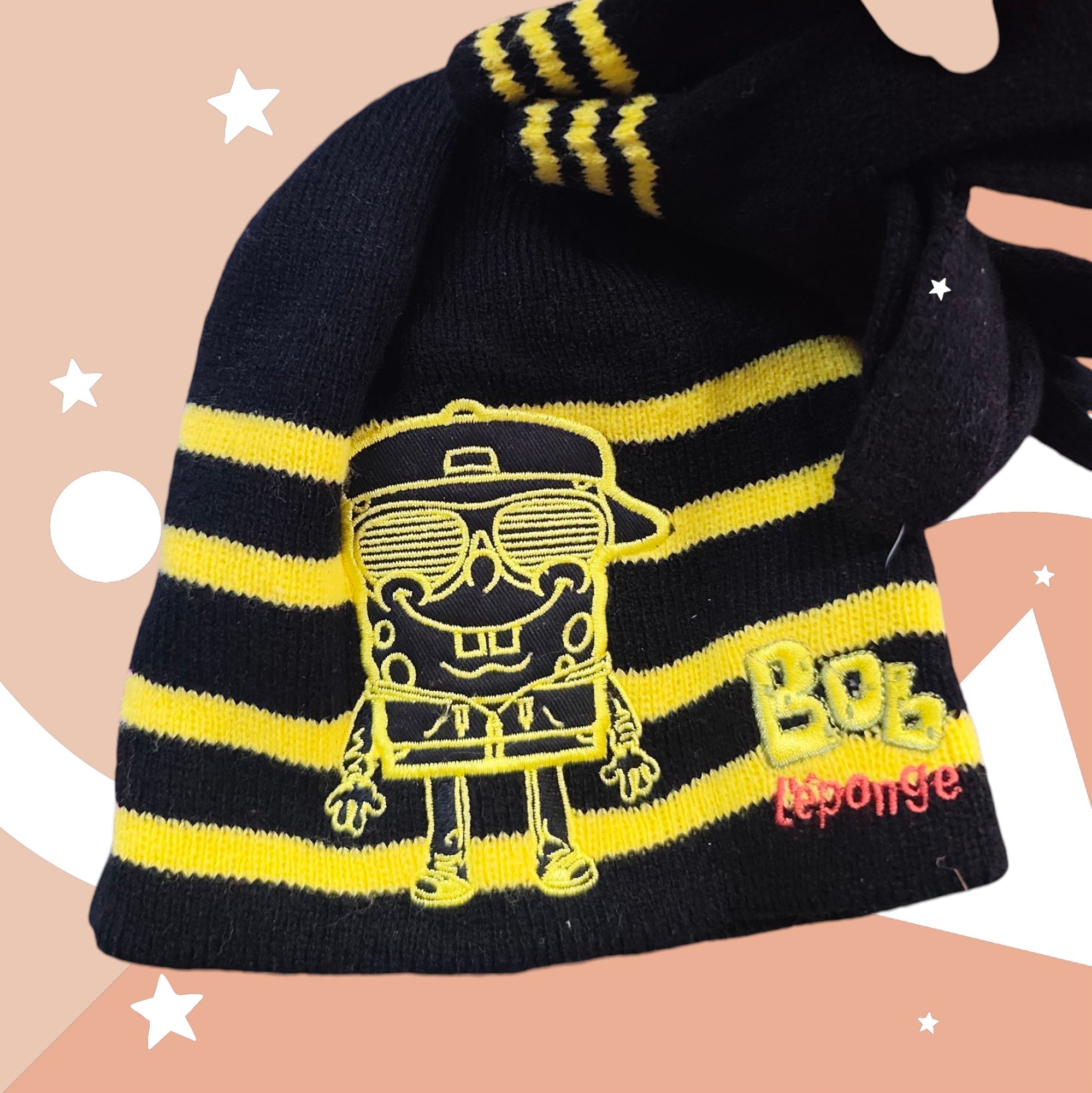 Set Bonnet + Gants Bob l'Éponge Enfant – Noir & Jaune