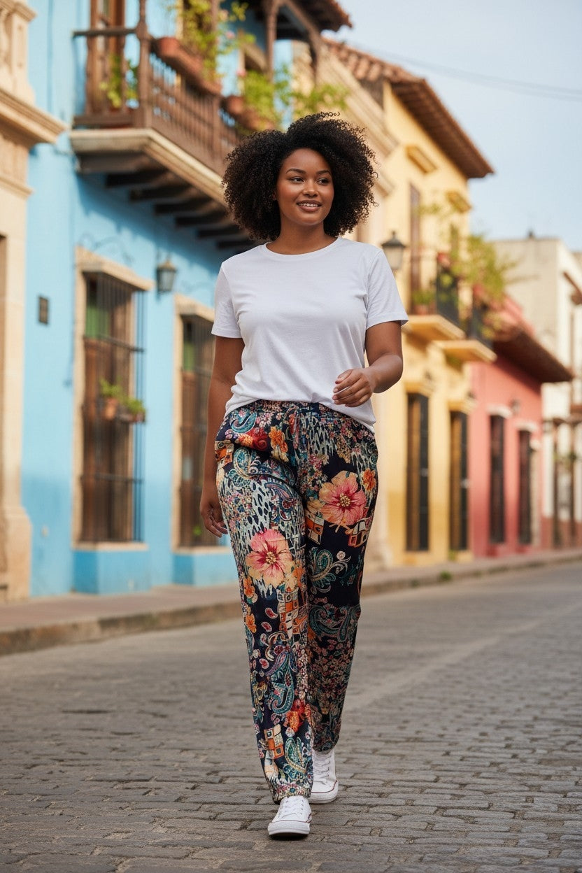 Pantalon Large Palazzo Imprimé Taille Unique