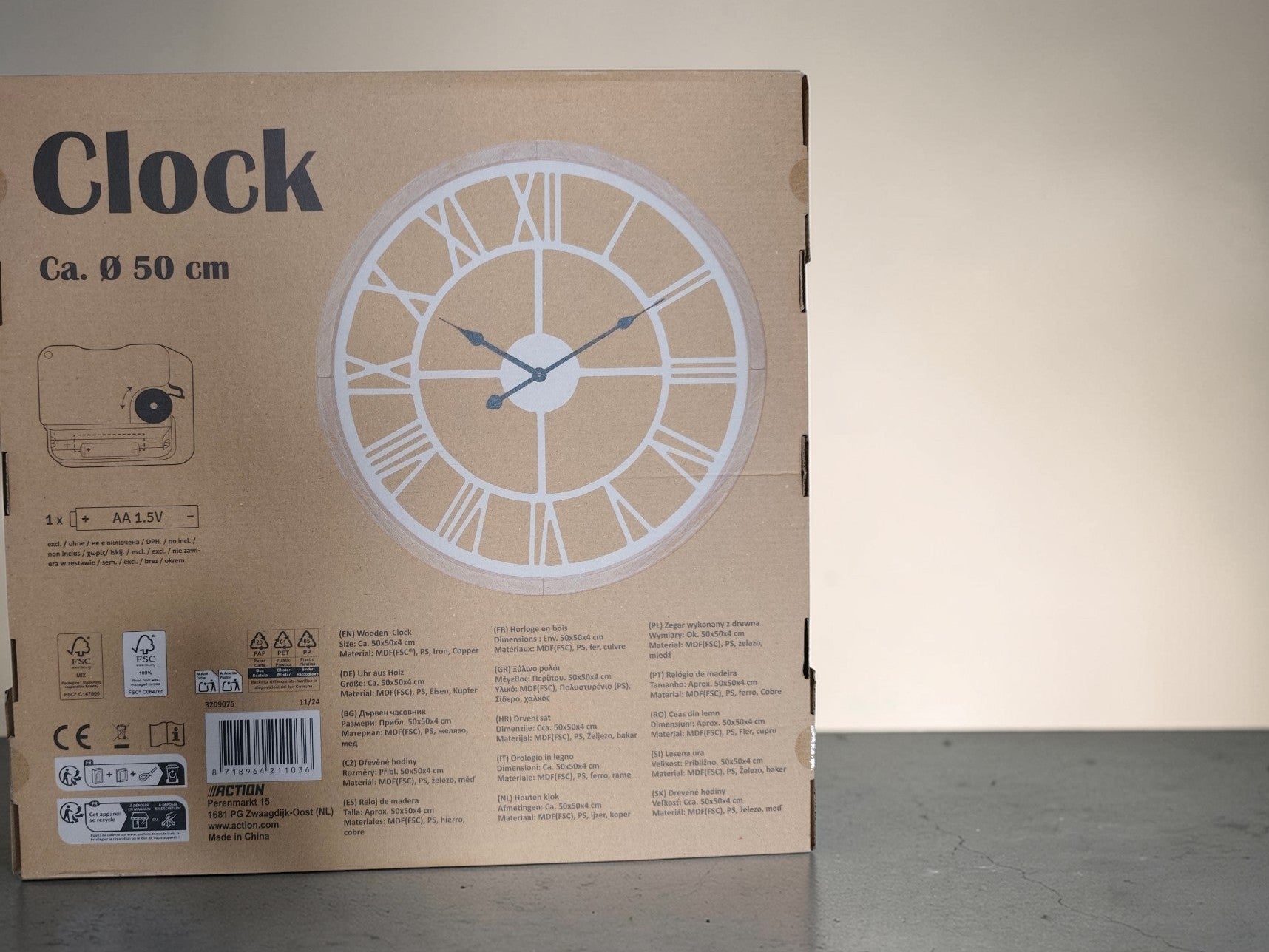 Horloge Murale Ronde 50cm - Chiffres Romains - Style Vintage