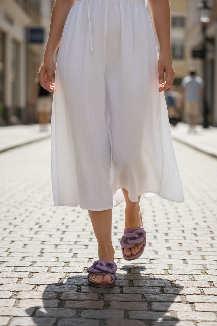 Mules Lilas Nœud Tressé Bohème