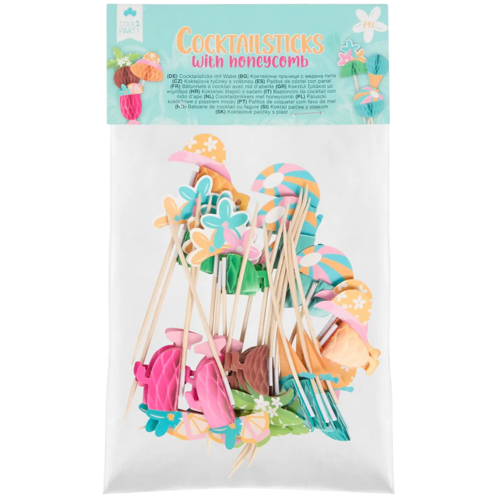 Bâtonnets à Cocktail Décoratifs Nid d'Abeille – Set de 24 | Motifs Tropicaux