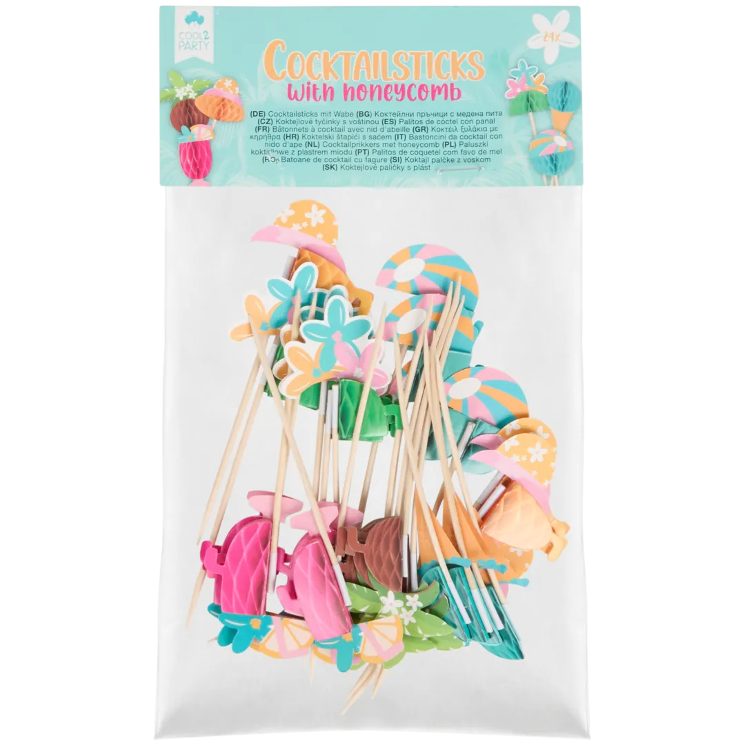 Bâtonnets à Cocktail Décoratifs Nid d'Abeille – Set de 24 | Motifs Tropicaux