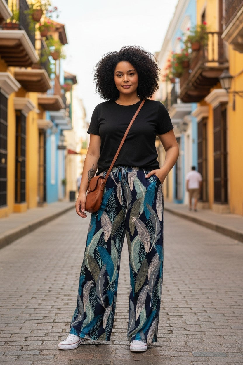 Pantalon Large Palazzo Imprimé Taille Unique