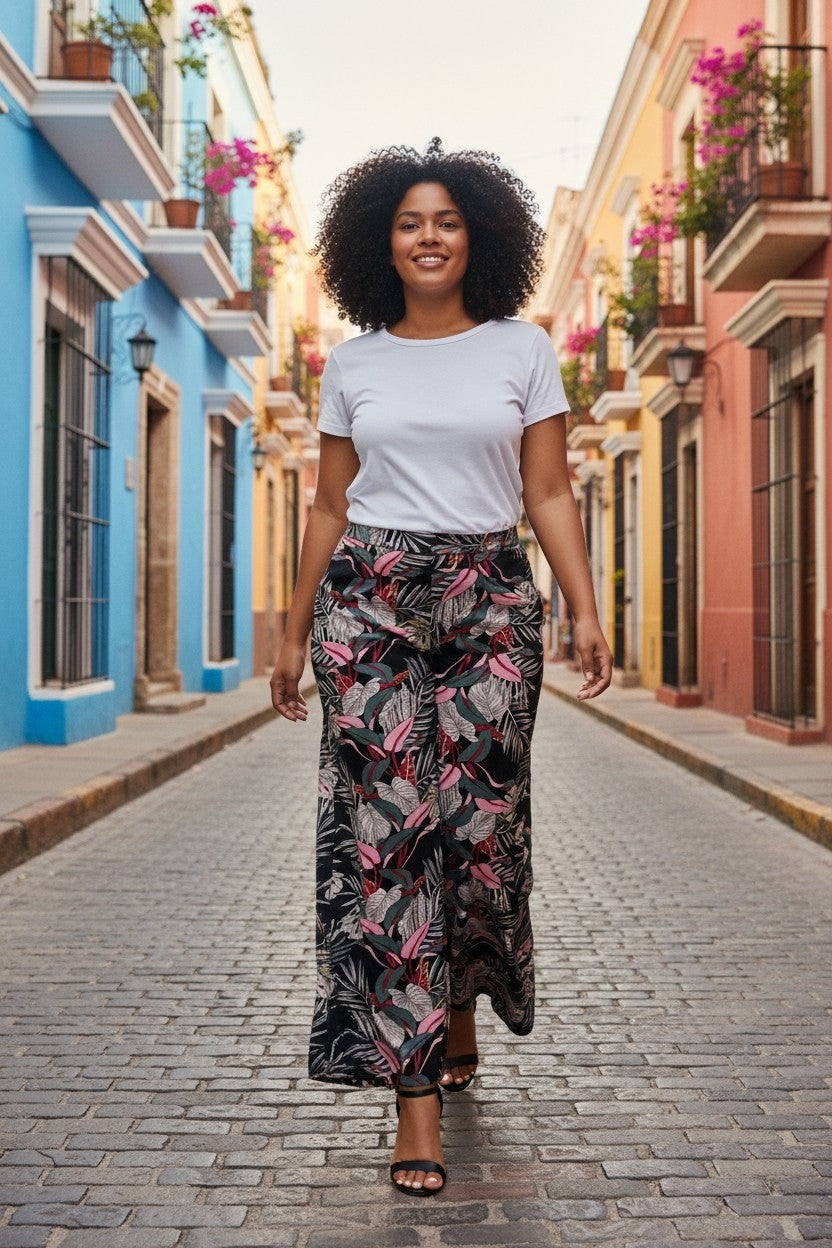 Pantalon Large Palazzo Imprimé Taille Unique