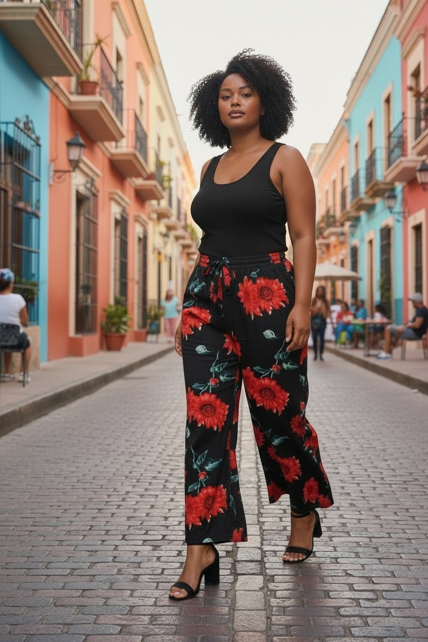 Pantalon Large Palazzo Imprimé Taille Unique