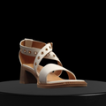 Sandale Talon Bloc Œillets Dorés – Crème