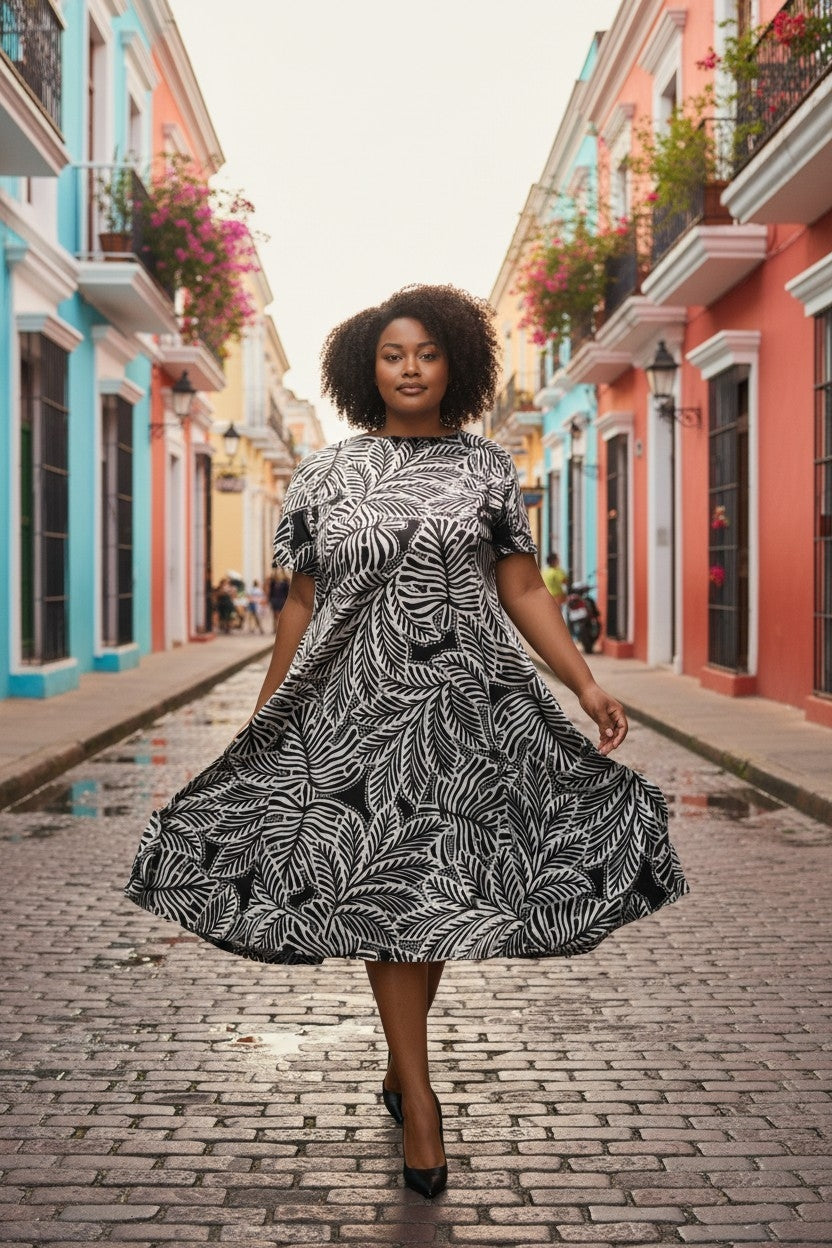 Robe Grande Taille Imprimé Feuilles